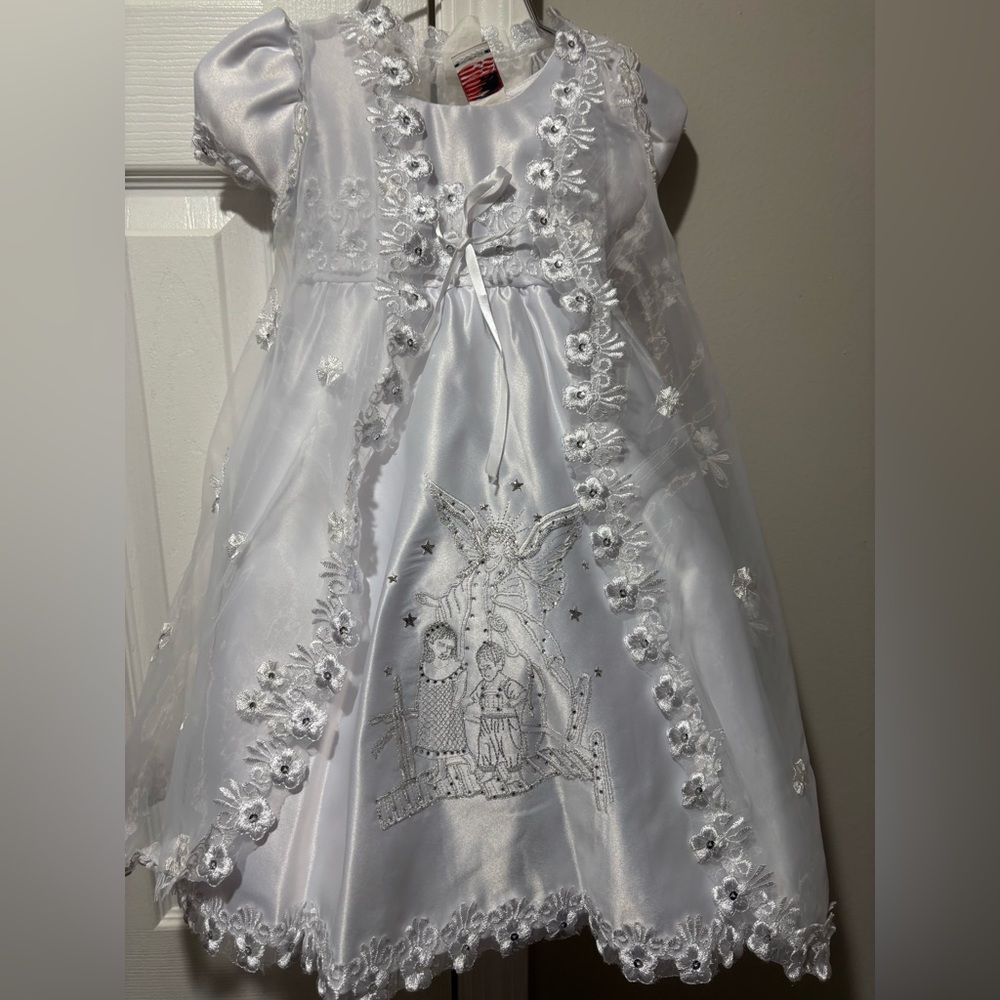 White Embroidered Dress with Floral Details